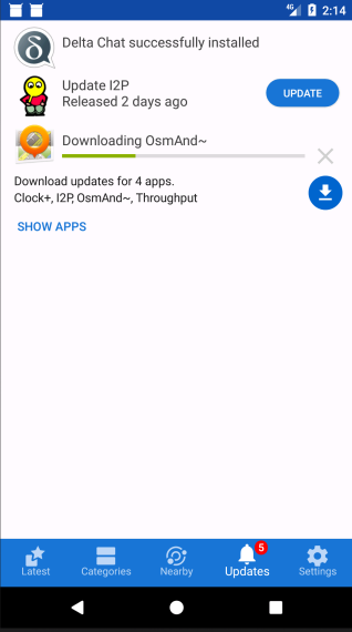 "Updates" screen